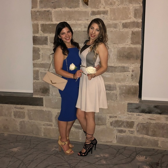 Dots tan, mesh dress with cheetah print belt - Picture 3 of 4